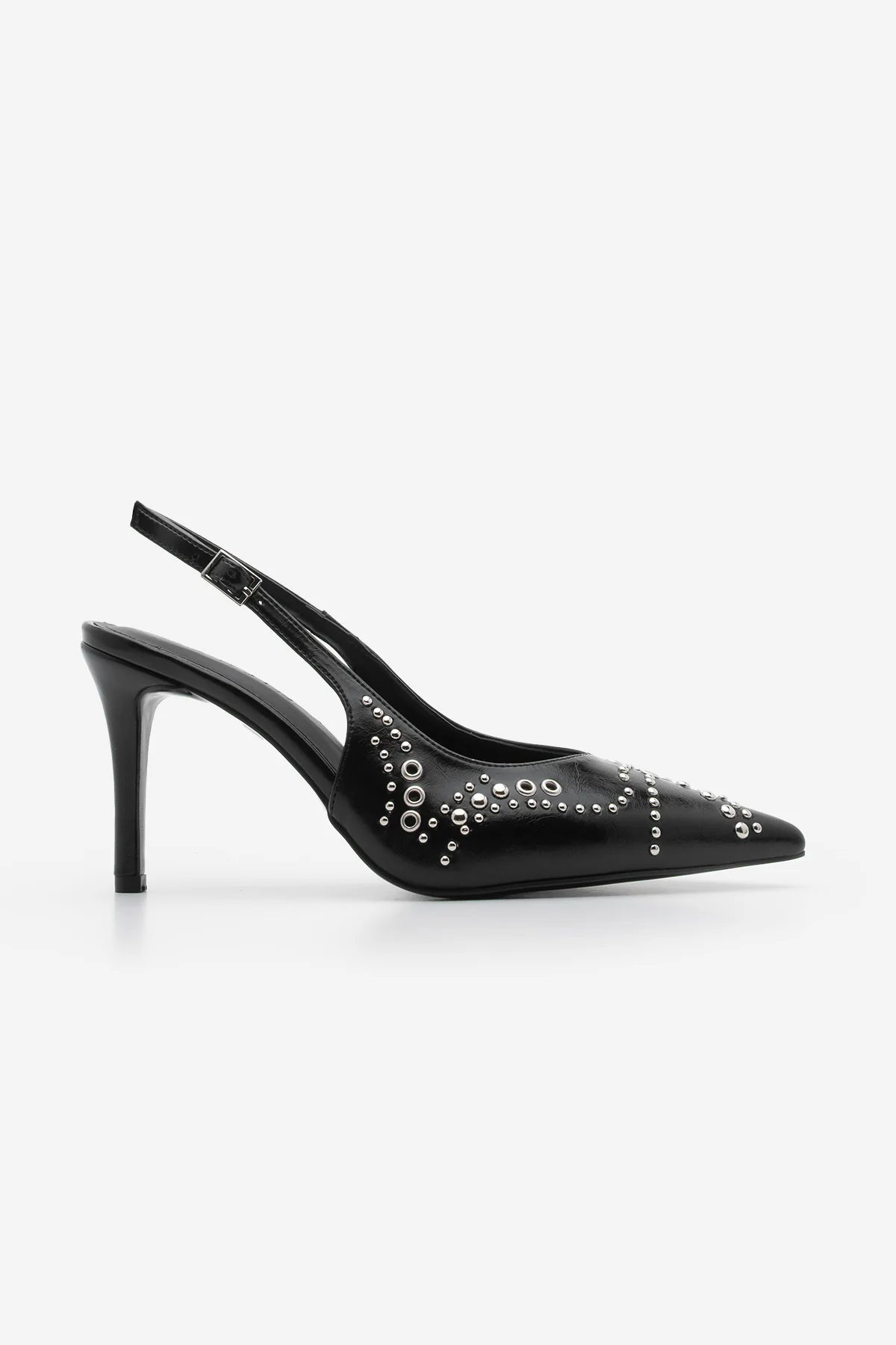 Women's Stiletto Pointed Toe Studded Trocki Heeled Shoes Lorfi - Black