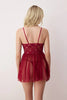 Burgundy Unlined Lace Tulle/Mesh Strappy Panty Babydoll/Fantasy Nightgown