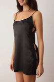 Black Satin-Woven Nightgown with Lace and Back Detail