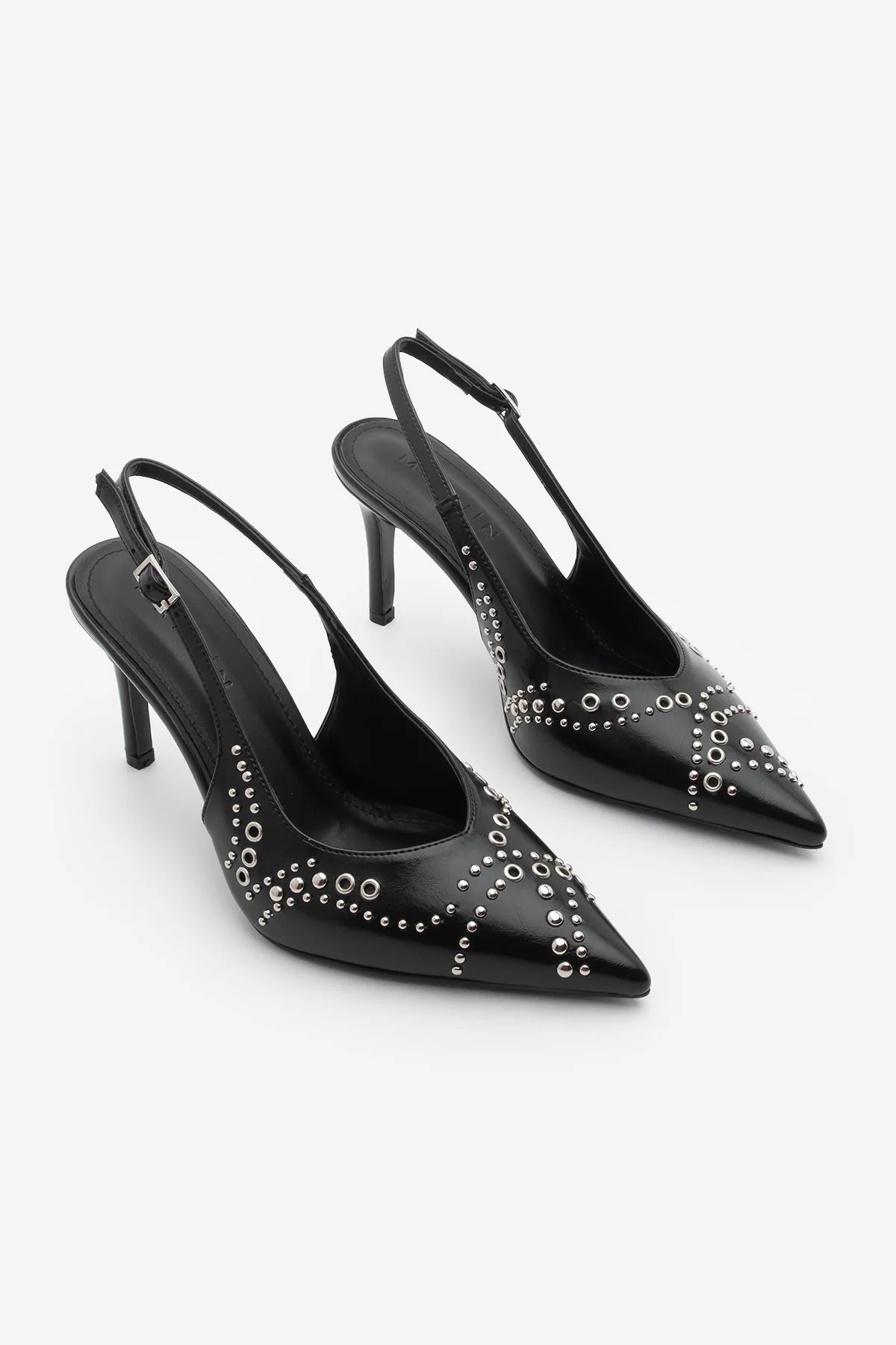 Women's Stiletto Pointed Toe Studded Trocki Heeled Shoes Lorfi - Black