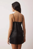Black Satin-Woven Nightgown with Lace and Back Detail