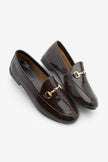 Women's Genuine Leather Chain Loafer Shoes Tanle - Brown Patent Leather
