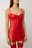Red Tulle Garter Plain Uncovered Babydoll