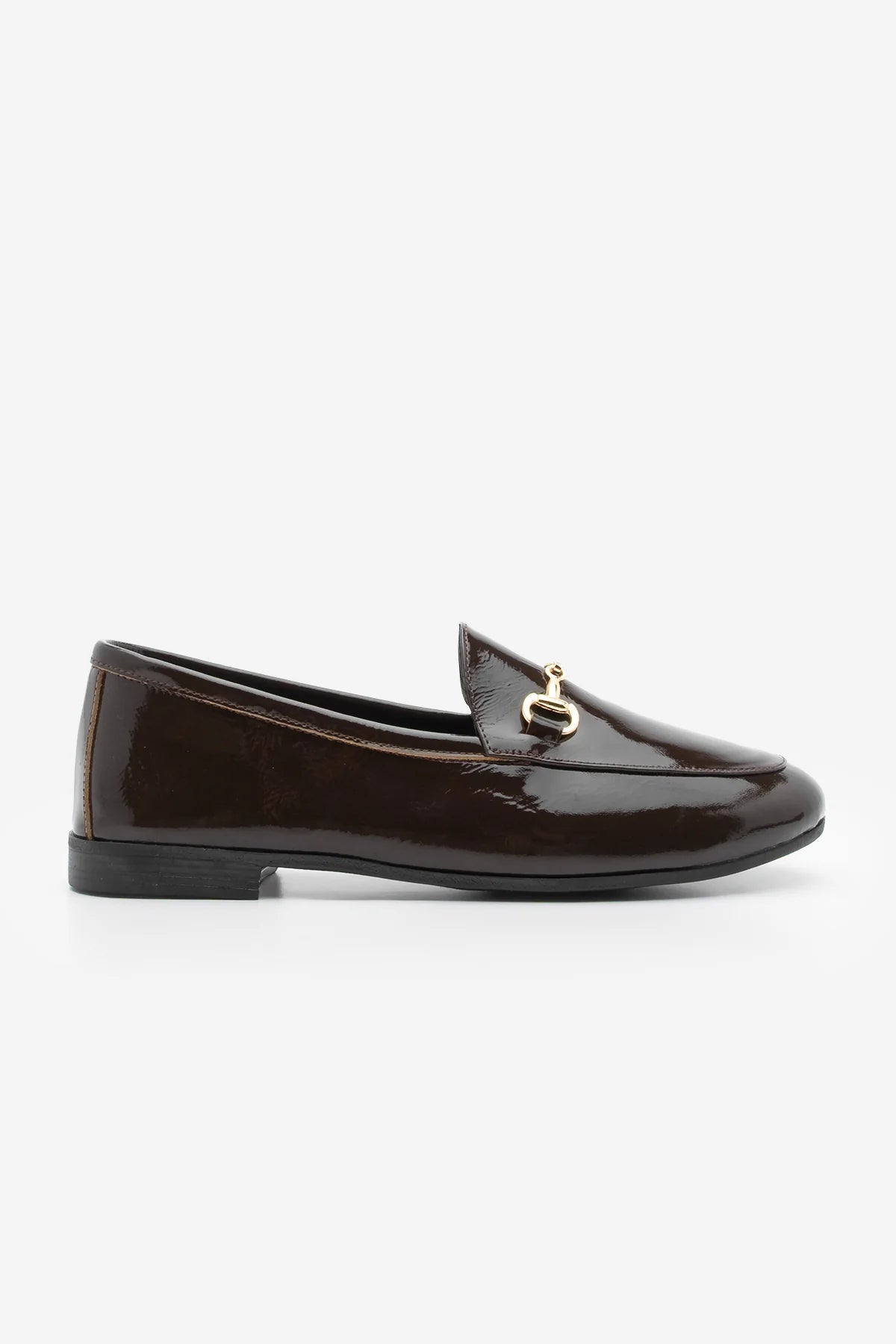 Women's Genuine Leather Chain Loafer Shoes Tanle - Brown Patent Leather