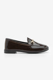 Women's Genuine Leather Chain Loafer Shoes Tanle - Brown Patent Leather
