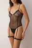 Black Tulle Fitted Plain Uncovered Bodysuit