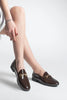 Women's Genuine Leather Chain Loafer Shoes Tanle - Brown Patent Leather