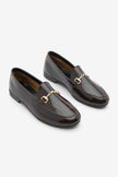 Women's Genuine Leather Chain Loafer Shoes Tanle - Brown Patent Leather