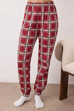 Burgundy  Christmas-Themed Plaid Knitted Pajama Set