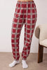 Burgundy  Christmas-Themed Plaid Knitted Pajama Set