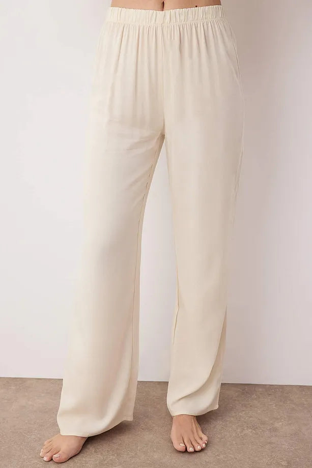 Plain Ribbon Shally Woven Pajama Set