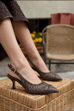 ONVELA Coffee Woven Mesh Pointed Toe Women’s Stiletto Heels