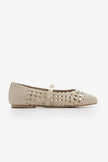 OLISA Beige Hand-Knitted Mary Jane Strap Women’s Ballet Flats