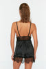 Black Satin Lace Rope Strap Knitted Babydoll