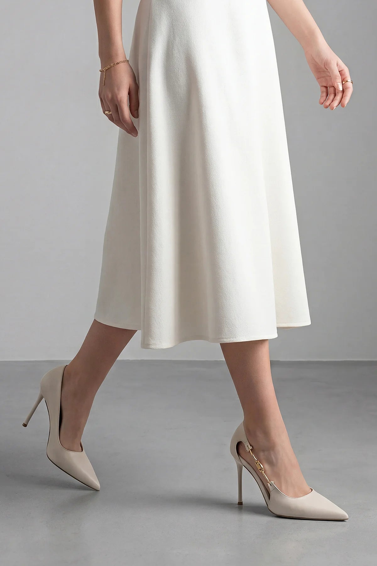 LIKOSE Offwhite Buckle Detail Classic Pointed Toe Women’s Stiletto Heels