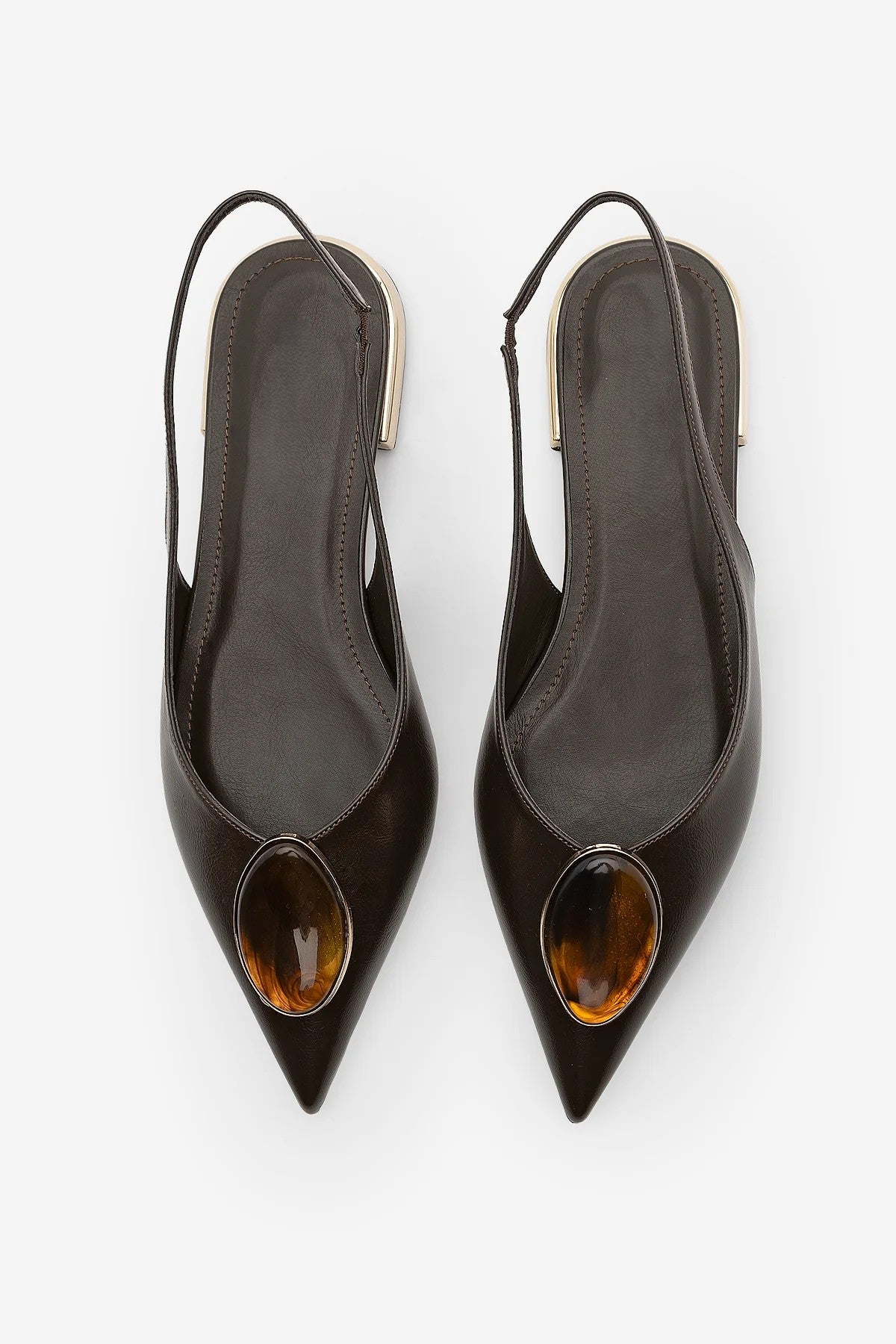 VILSA Coffee Pointed Toe Buckle Detail Women’s Ballet Flats