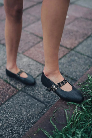 Bekosa Black Women’s Double Strap Ballet Flats