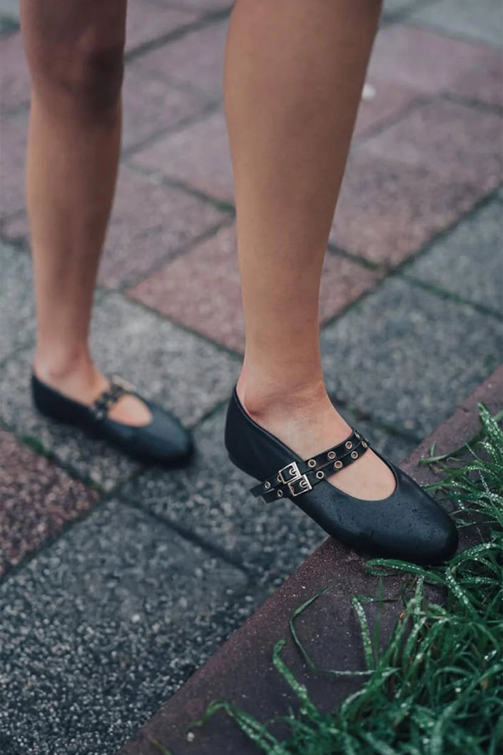 Bekosa Black Women’s Double Strap Ballet Flats