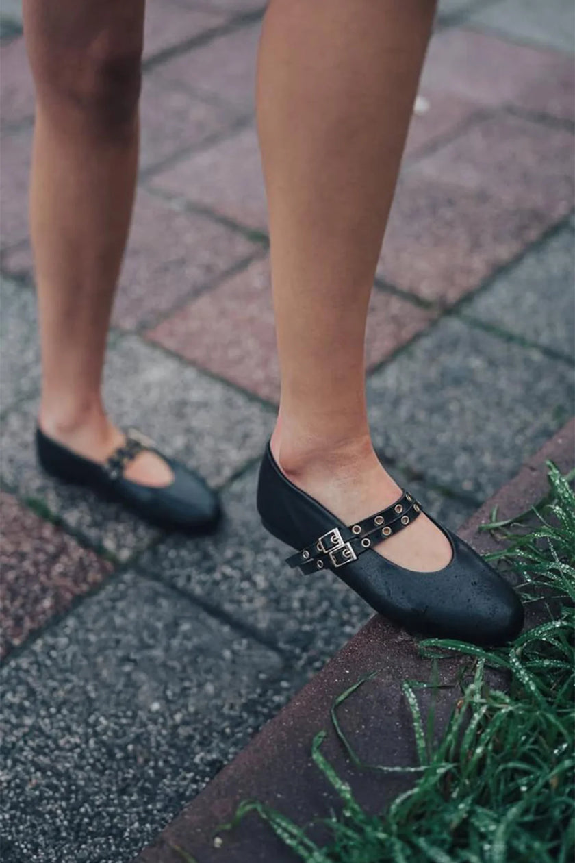 Bekosa Black Women’s Double Strap Ballet Flats