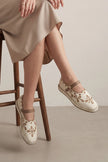 Forven Ecru Linen Women’s Embroidered Strappy Jute Espadrille Ballet Flats