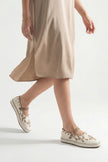 Forven Ecru Linen Women’s Embroidered Strappy Jute Espadrille Ballet Flats