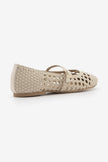 OLISA Beige Hand-Knitted Mary Jane Strap Women’s Ballet Flats