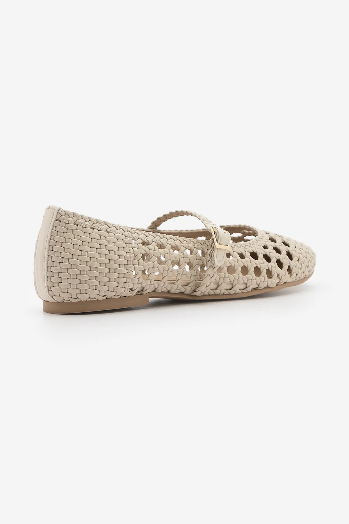 OLISA Beige Hand-Knitted Mary Jane Strap Women’s Ballet Flats