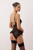 Black Garter Belted Lace Babydoll/Fantasy Nightgown with Ruffled Panties and Open Backs