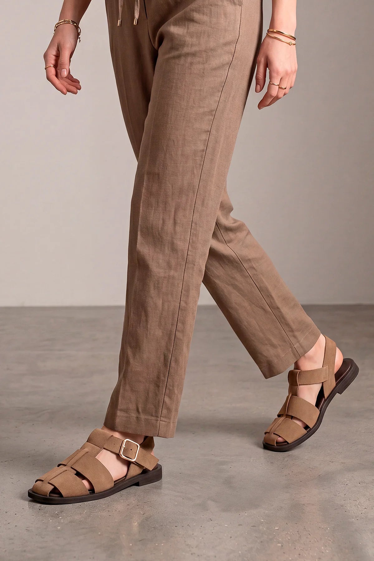 RONIMA Camel Suede Genuine Leather Strappy Women’s Sandals