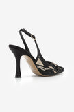 BODEGA Black Satin Beaded Mesh Embellished Women’s Evening Stiletto Heels