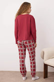 Burgundy  Christmas-Themed Plaid Knitted Pajama Set