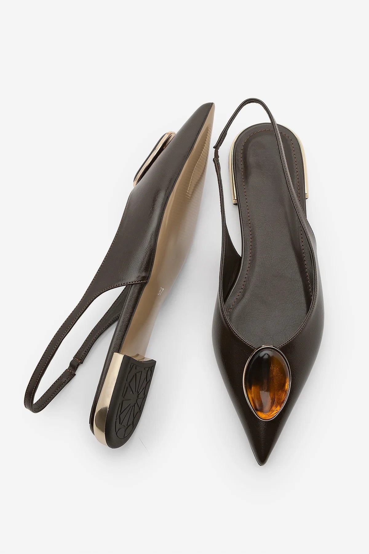 VILSA Coffee Pointed Toe Buckle Detail Women’s Ballet Flats