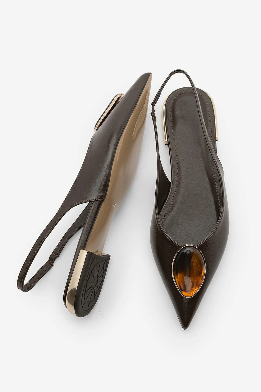 VILSA Coffee Pointed Toe Buckle Detail Women’s Ballet Flats
