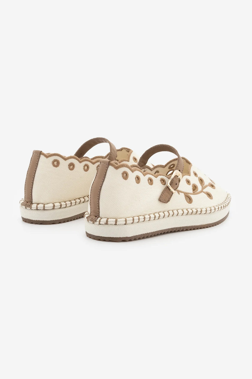 Forven Ecru Linen Women’s Embroidered Strappy Jute Espadrille Ballet Flats