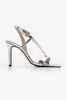 Women's Blunt Toe Stone Buckled Heeled Sandals Ginda - Silver