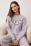 Gray Penguin Patched Polar Fleece Knit Pajama Set