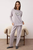 Gray Penguin Patched Polar Fleece Knit Pajama Set