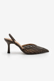 ARFES Coffee Woven Elastic Pointed Toe Women’s Stiletto Heels