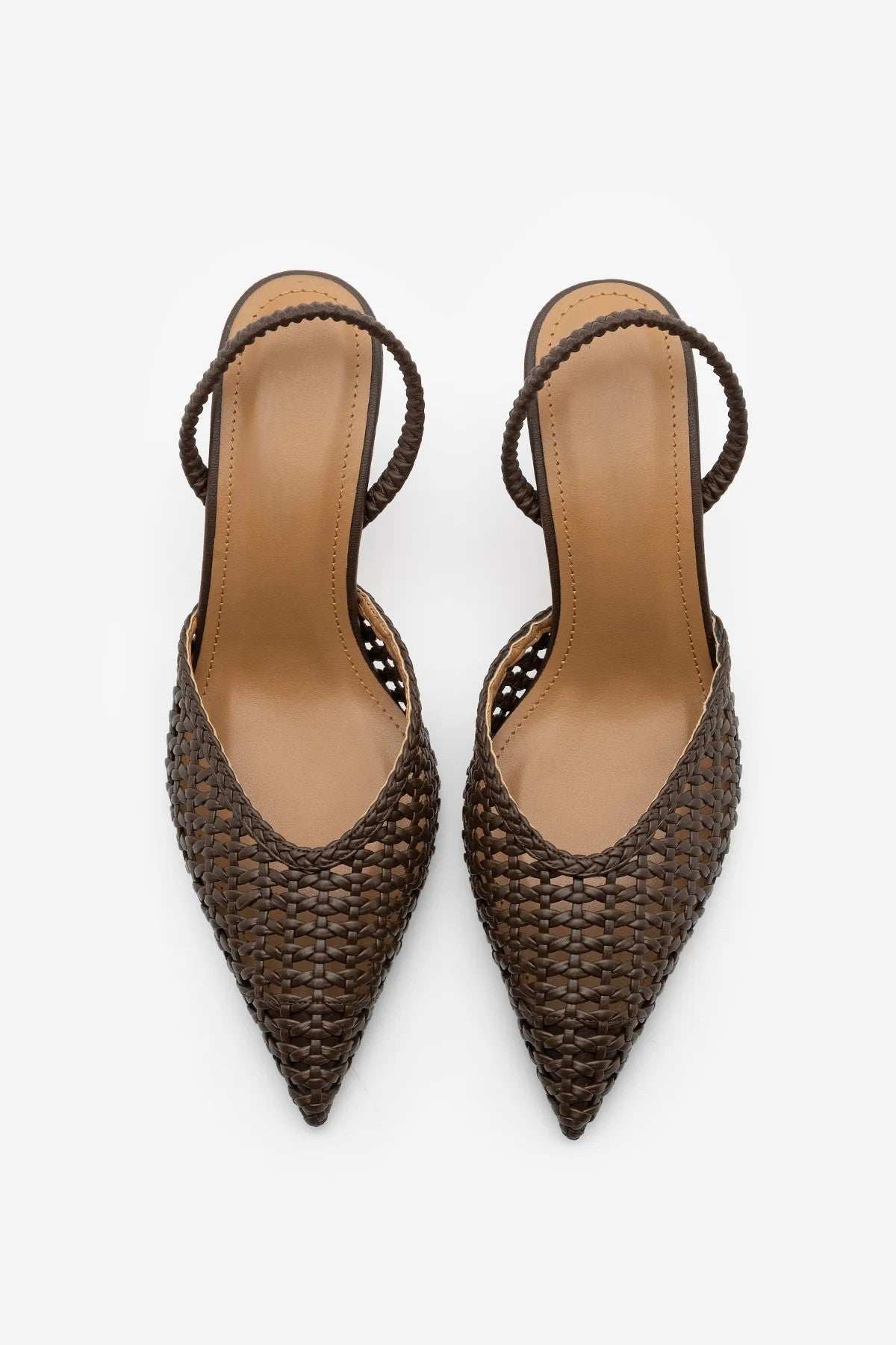 ARFES Coffee Woven Elastic Pointed Toe Women’s Stiletto Heels