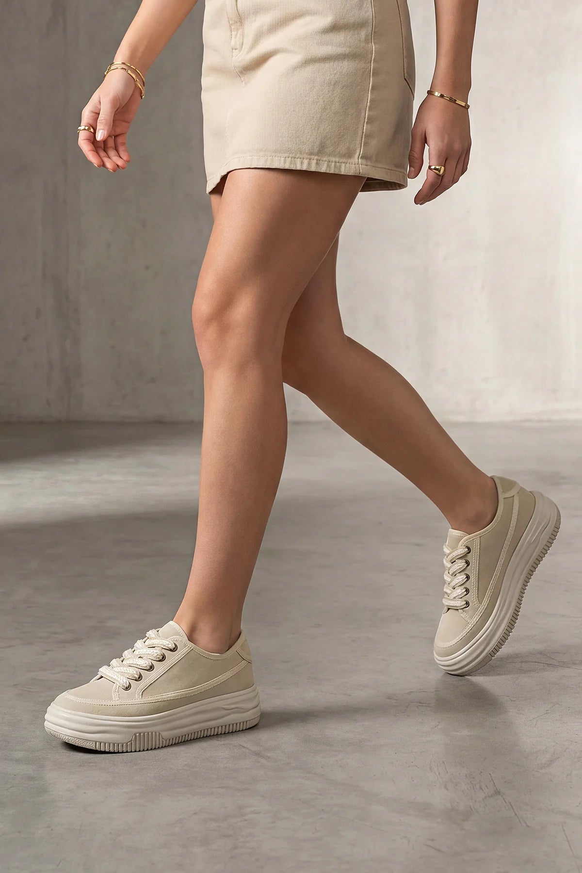 Kotnel Beige Suede Women’s Thick Sole Sports Sneakers