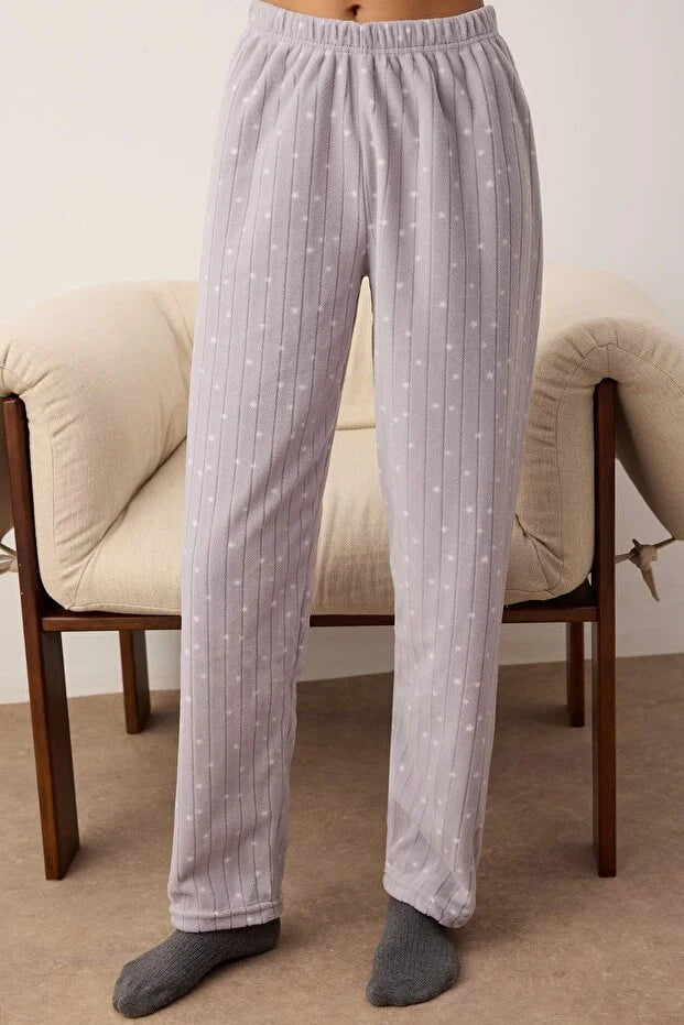 Gray Penguin Patched Polar Fleece Knit Pajama Set