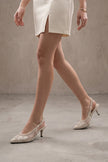 BERZEN Off-White Woven Mesh Embroidered Pointed Toe Women’s Stiletto Heels
