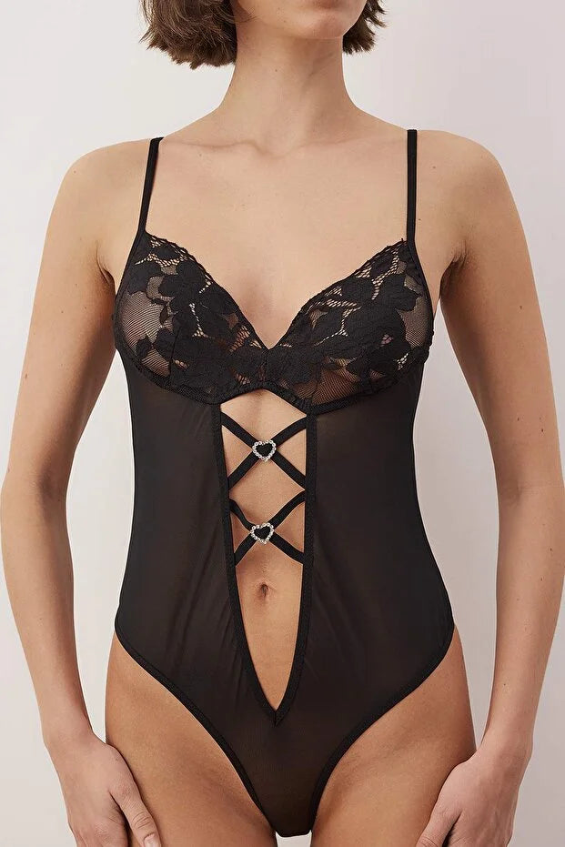 Black Tulle Unlined Bodysuit