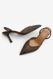 ARFES Coffee Woven Elastic Pointed Toe Women’s Stiletto Heels