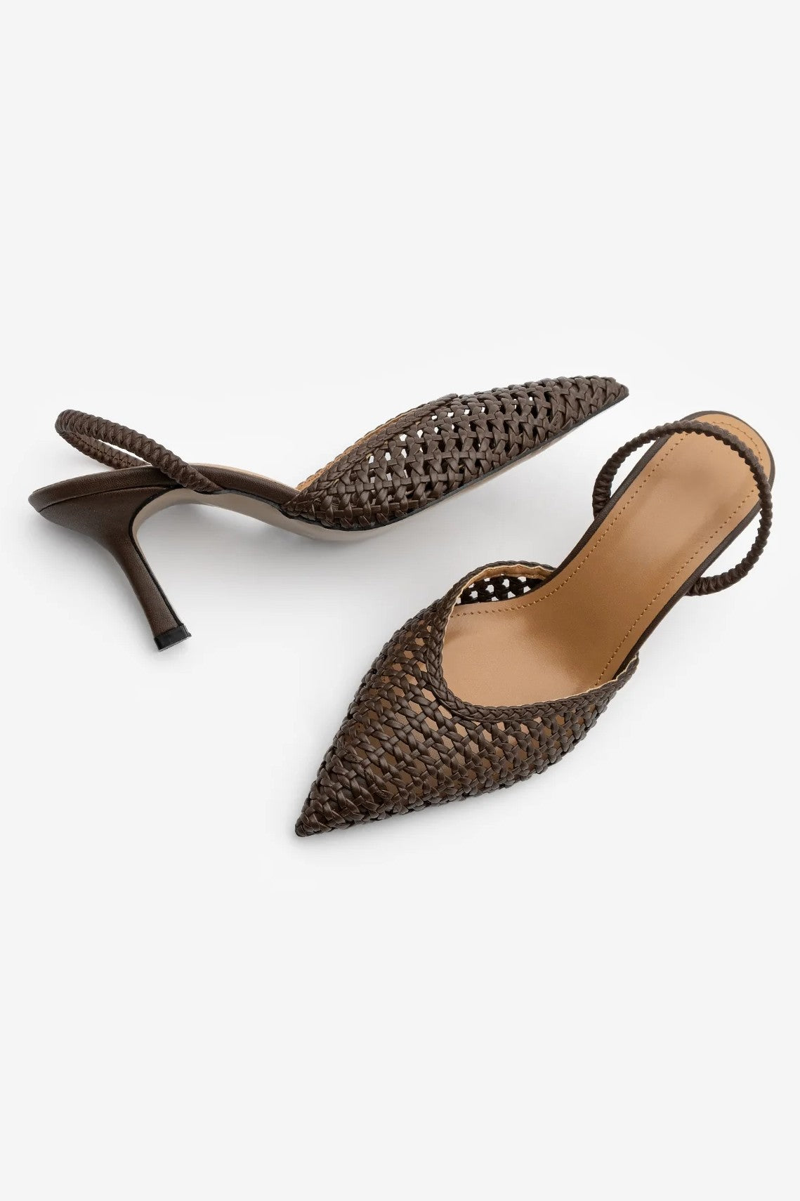 ARFES Coffee Woven Elastic Pointed Toe Women’s Stiletto Heels