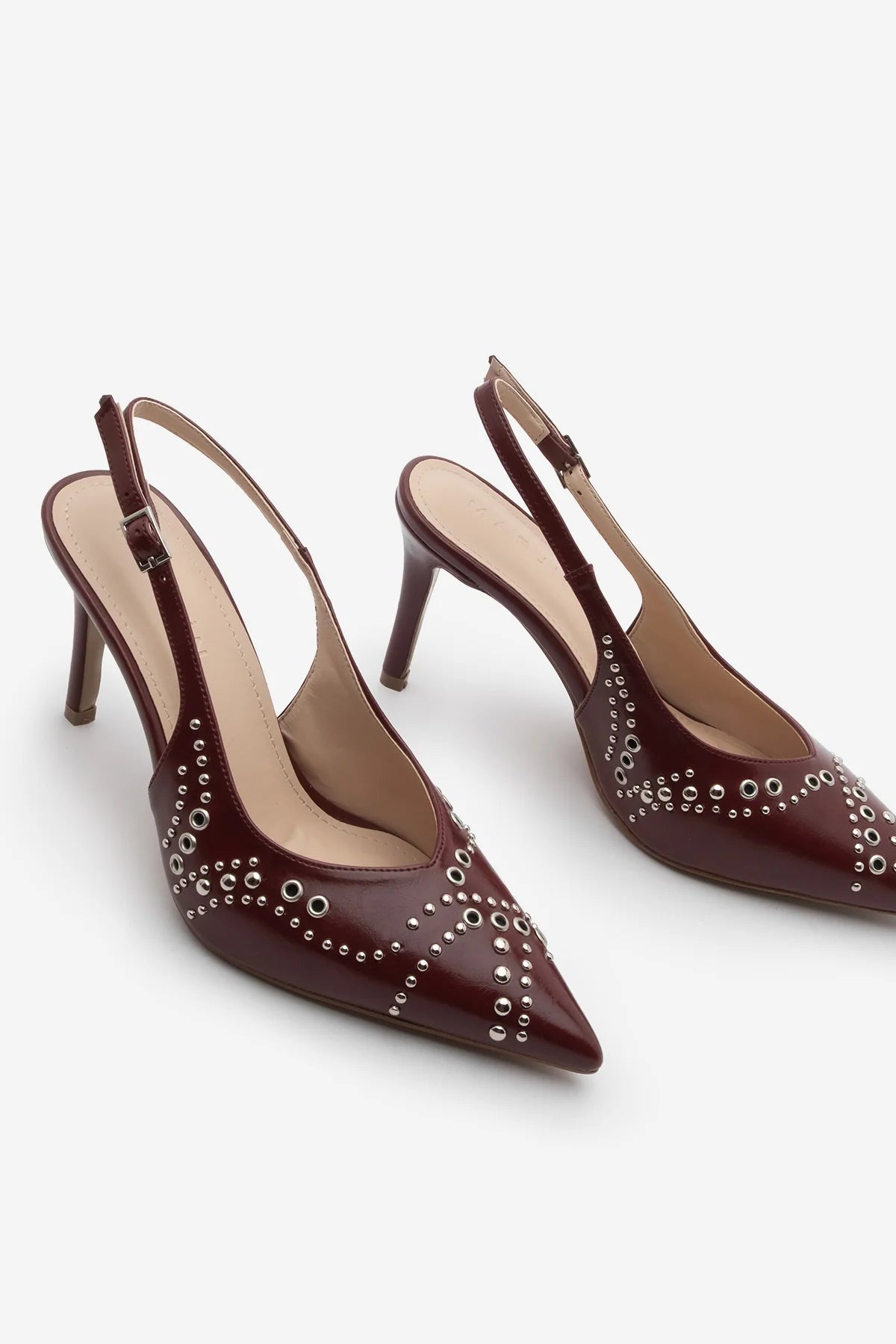 Women's Stiletto Pointed Toe Studded Trocki Heeled Shoes Lorfi - Burgundy