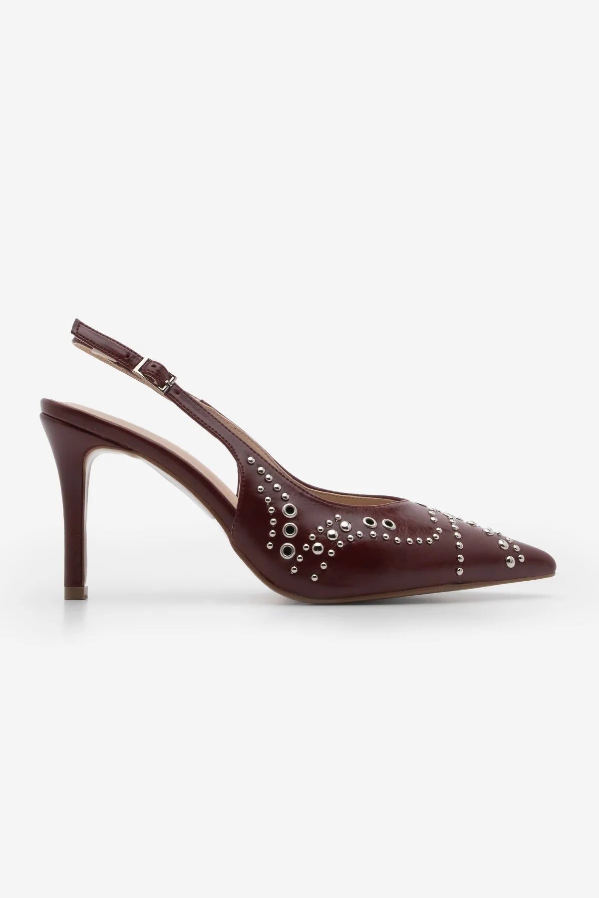 Women's Stiletto Pointed Toe Studded Trocki Heeled Shoes Lorfi - Burgundy