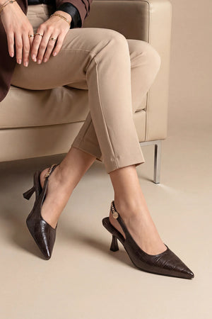 Nigos Brown Croco Women’s Stiletto Chain Detail High Heel Shoes