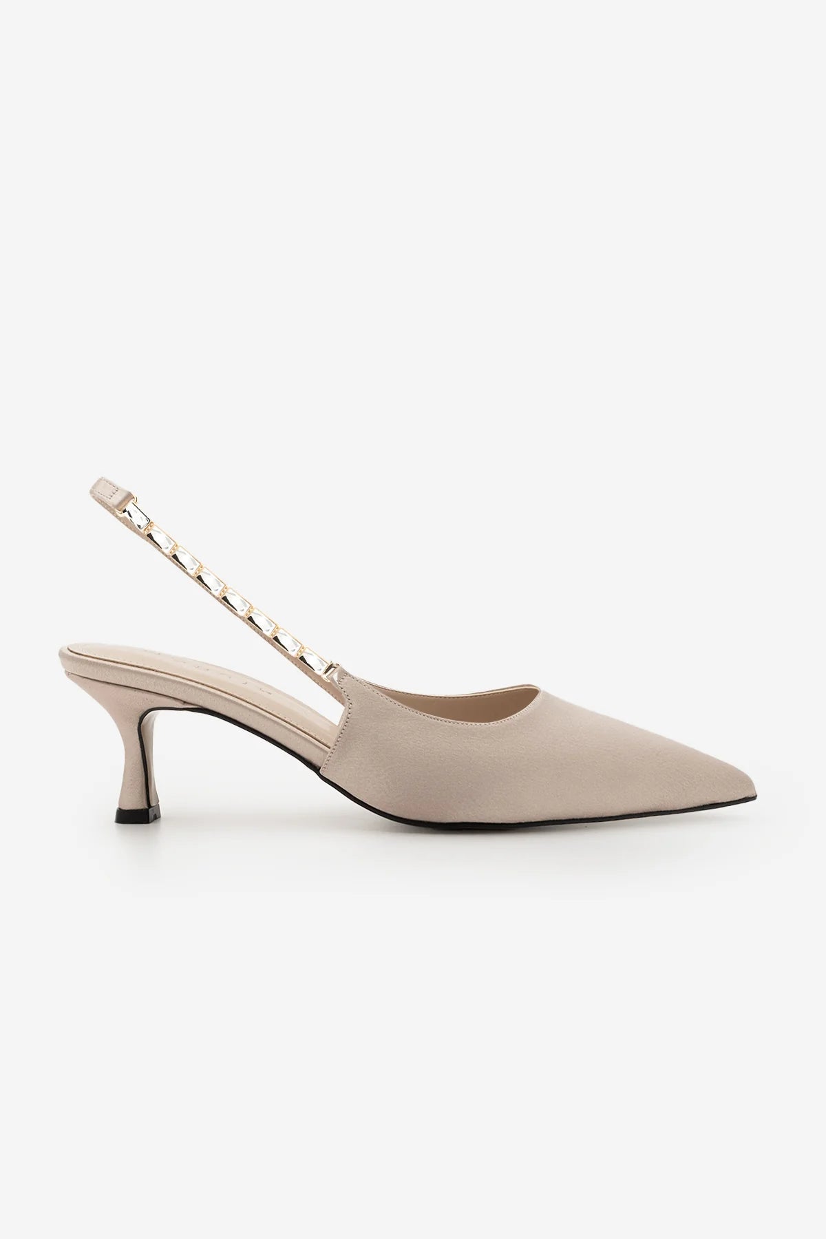 Zemora Beige Satin Women’s Stiletto Heel Shoes with Rhinestones