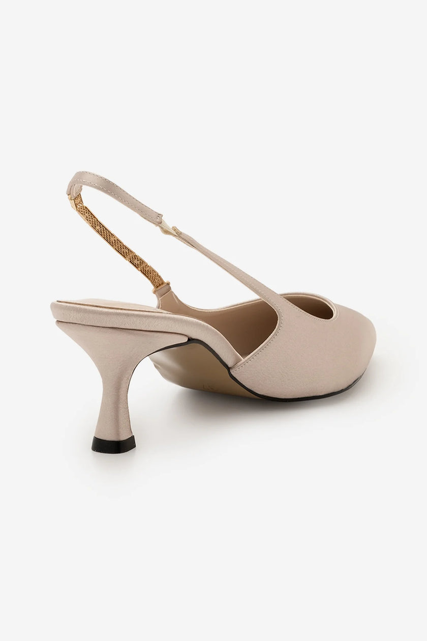 Zemora Beige Satin Women’s Stiletto Heel Shoes with Rhinestones